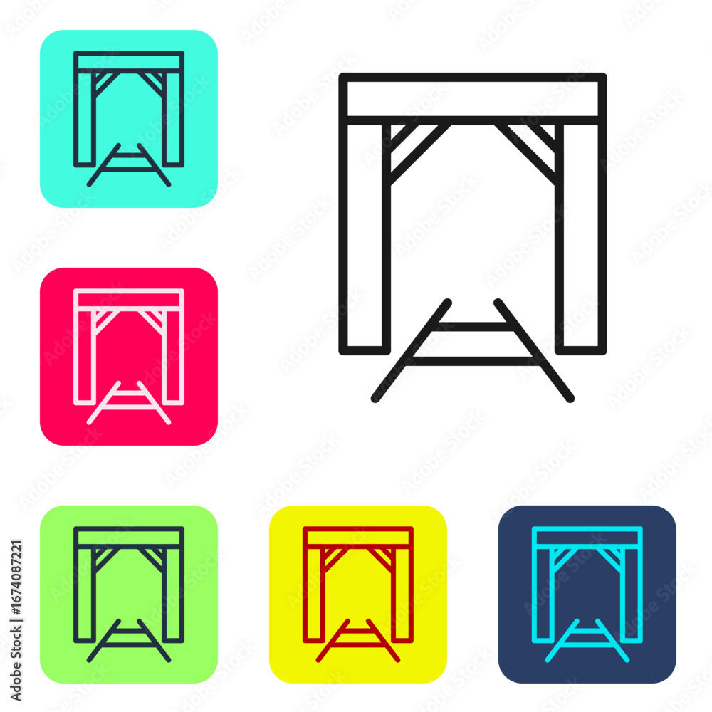 Poster black line mine entrance icon isolated on white background. set icons in color square buttons. vecto