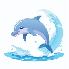 Obraz premium Playful dolphin leaping from ocean wave, cartoon illustration.
