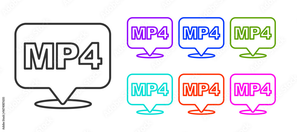 Poster black line mp4 file document. download mp4 button icon isolated on white background. mp4 file symbol
