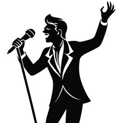 Black silhouette of a man singing into a microphone 2