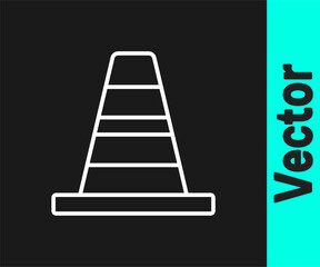White line Traffic cone icon isolated on black background. Vector