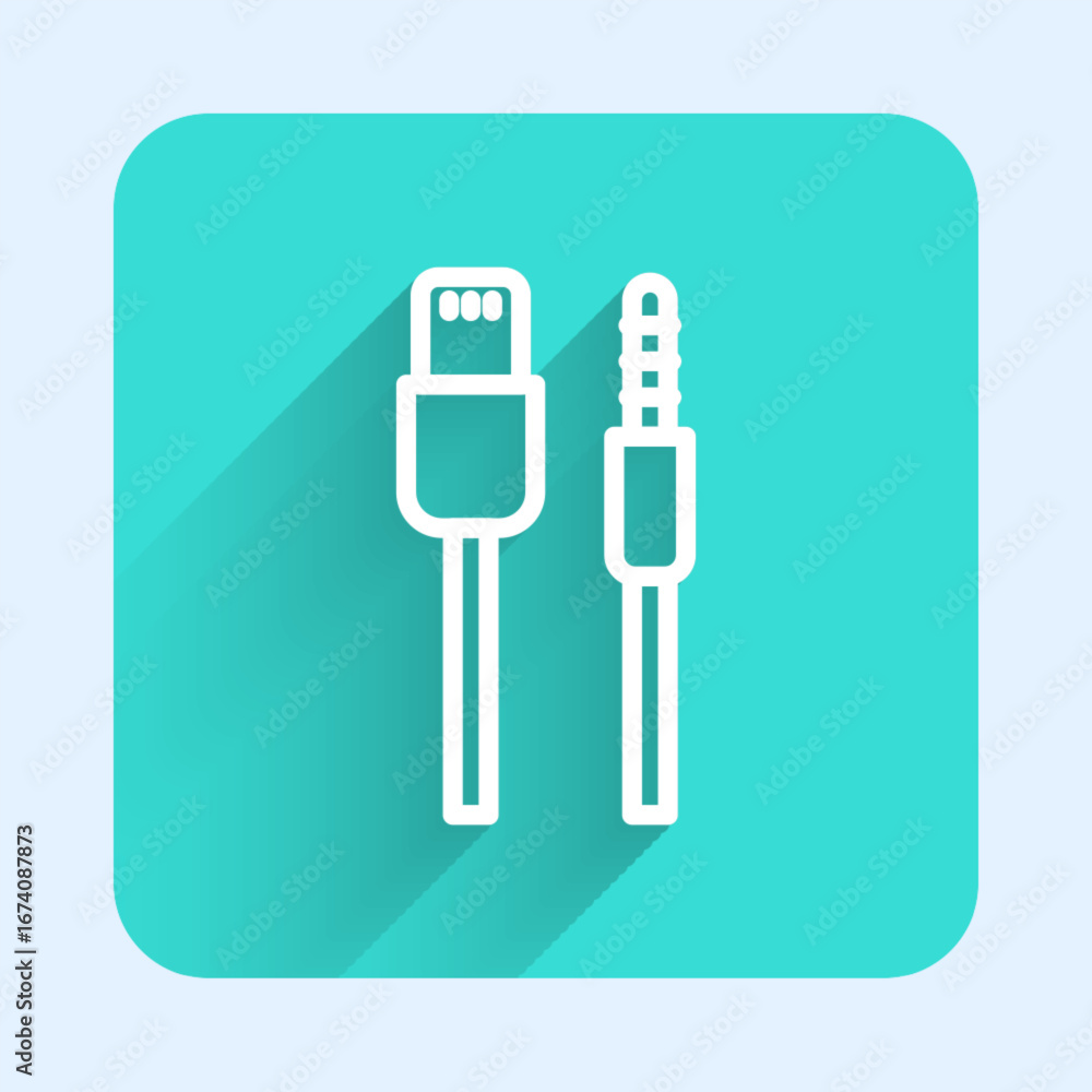 Aufkleber white line usb cable cord icon isolated with long shadow background. connectors and sockets for pc a