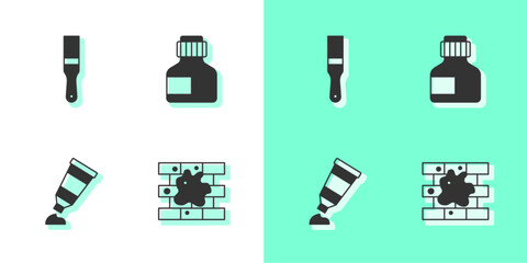 Set Painting the house, brush, Tube with paint palette and Paint, gouache, jar, dye icon. Vector
