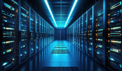 Fototapeta premium Server room, futuristic, illuminated