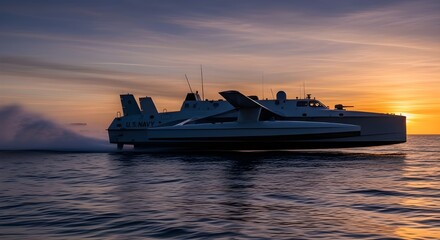 Sea Hunter Unmanned Surface Vessel Closeup Futuristic Trimaran