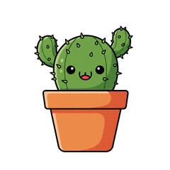 Cute Cartoon Cactus in a Pot with Happy Face.