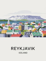 Vintage Travel Poster of Reykjavik Iceland
