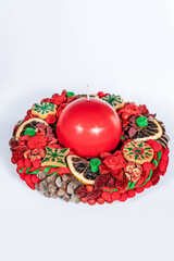 Christmas wreath candle candle gingerbread tree white snow isolated