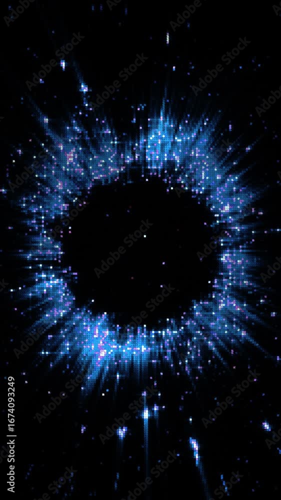 Aufkleber experience a mesmerizing animation featuring swirling blue particles that create an abstract and enc