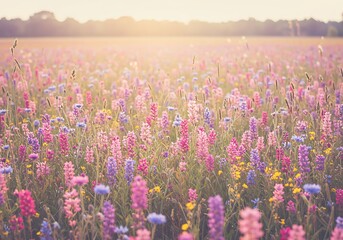 Naklejka premium Golden Hour Wildflower Meadow