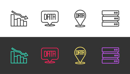 Set line Financial growth decrease, Data analysis, and Server on black and white. Vector