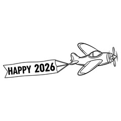 Cartoon Airplane Flying with Happy 2026 Banner