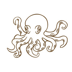 Seafood animals octopus line outline vector