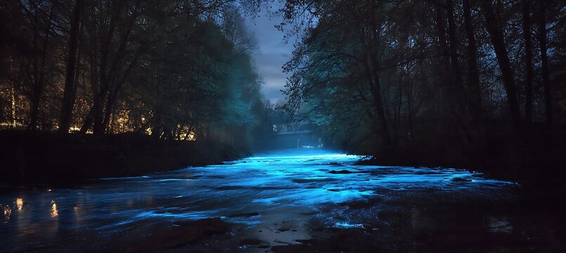 Explore bioluminescent river at night: a magical landscape photography travel destination and nature wonder