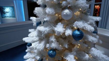 futuristic christmas tree adorned with virtual ornaments glowing with ultrabright colors