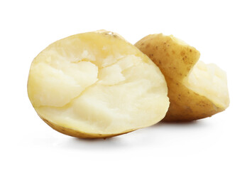 Pieces of young boiled potato isolated on white