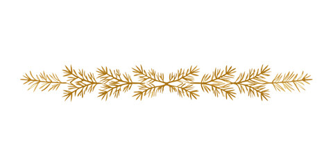 Minimal golden pine branch garland on white background