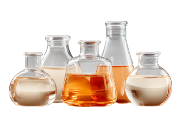 Element Isolated Transparent Various lab flasks with colorful liquids. PNG DIE-CUT for advertising