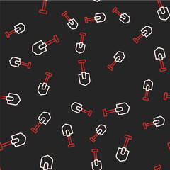 Line Shovel icon isolated seamless pattern on black background. Gardening tool. Tool for horticulture, agriculture, farming. Vector