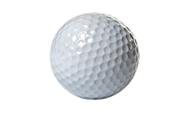 Close up of a dimpled golf ball isolated on white background