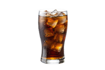Tall glass of cola with ice isolated on white background
