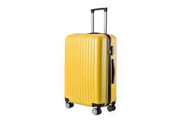 Bright yellow suitcase with telescopic handle isolated on white background