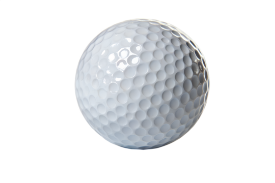 Close up of a dimpled golf ball isolated on white background