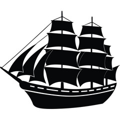 Black silhouette of a sailing ship with full sails 3