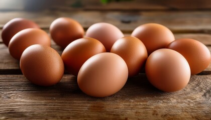 farm fresh organic chicken eggs on a beautifully weathered wooden table