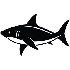 Black silhouette of a shark with white eye and gills