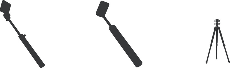 Fototapeta premium Black silhouette of selfie sticks and tripod camera accessory