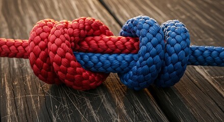 Intertwined ropes symbolize unity, strength, and connection on wood
