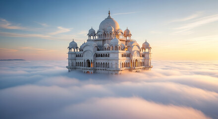 Obraz premium Majestic Palace Floating Above the Clouds at Sunrise
