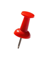 Single Red Plastic Pushpin or Thumbtack cutout isolated on transparent bg, png
