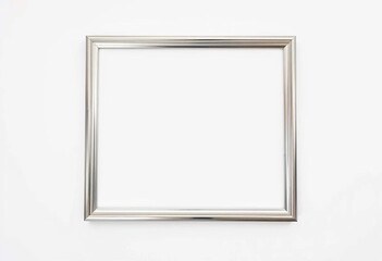 Fototapeta premium Close-up of a sleek, silver picture frame, isolated on white, display, blank