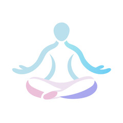 Minimalist vector icon of a person in lotus meditation pose, smooth curved lines, pastel color palette, wellness theme, isolated on white.