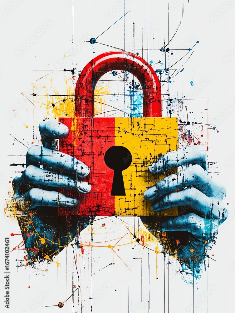Poster abstract art depicting data security and protection.