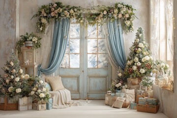 Fototapeta premium Christmas magic background with festive atmosphere