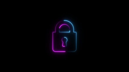 Glowing neon lock icon animation. protective shield lock guard barrier icon. Padlock and password privacy protection security safety animated sign symbol. on a black background - Powered by Adobe