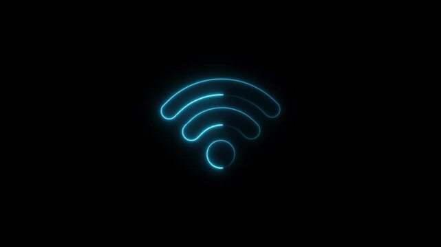 Glowing neon line Wi-Fi wireless internet network symbol icon. digital communication and technology concept. Neon wi-fi icon animation. on a black background