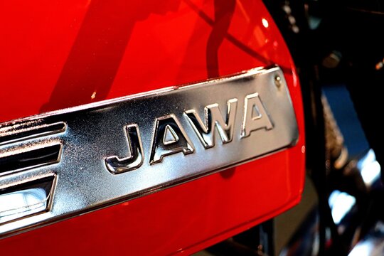 JAWA motorcycle logo on a red gas tank