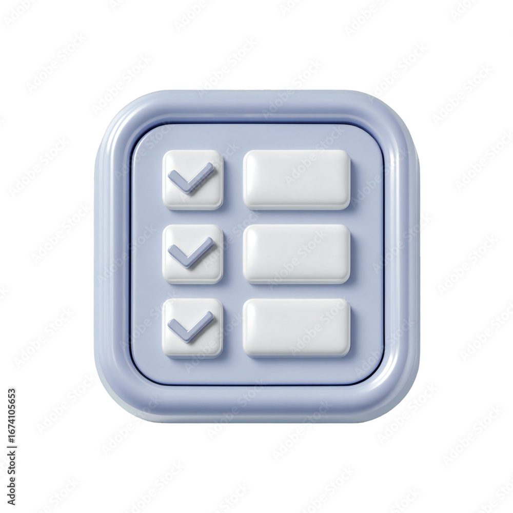 Poster 3d illustration of a todo list with checkboxes and blank entries, isolated on transparent background