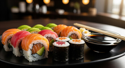 Assorted Sushi Rolls with Salmon and Avocado