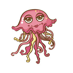 jellyfish funny character with eyes color cartoon