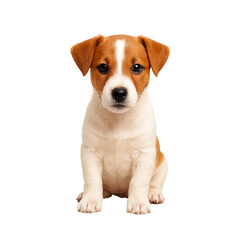 Adorable Jack Russell puppy sitting attentively is ready for cuddles and playtime, a heartwarming addition to pet-themed projects or marketing materials