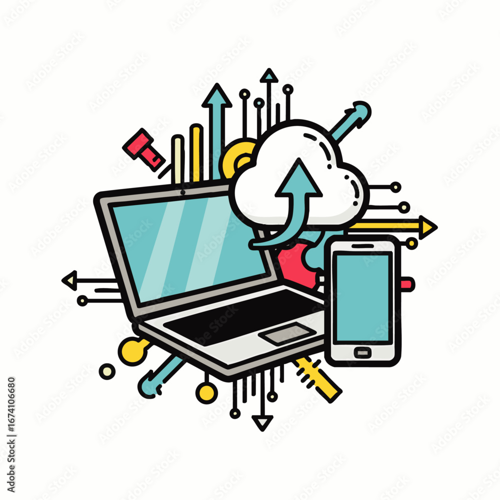 Fototapete this vibrant vector illustration showcases modern cloud computing concepts, demonstrating seamless d
