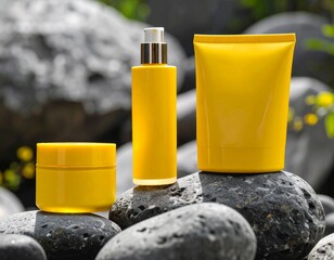 A complete collection of makeup products including lipstick, mascara, foundation, blush, eyeshadow, brushes, and cosmetics essentials in stylish and colorful designs