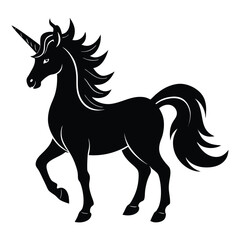 Black silhouette of a unicorn with flowing mane and tail 4