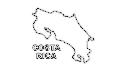 Black And White Costa Rica Map Outline Minimalist Monochrome Illustration