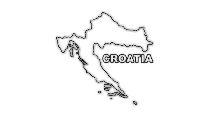 Black And White Croatia Map Outline Minimalist Monochrome Illustration
